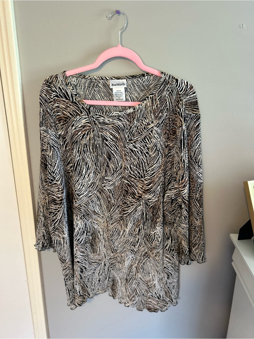 Bon Worth Black and Brown Swirl-Print Long Sleeve Top